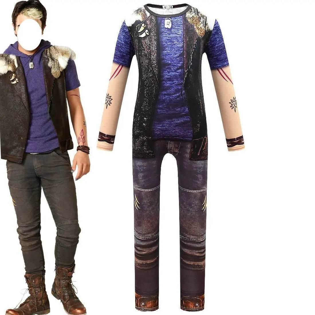 Kids Zombies 2 Werewolf Costumes jumpsuits onesies blue Children Jumpsuit Bodysuit Outfits - Azufun