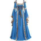 Medieval Retro Hooded Dress Costume Square Neck Tie Trumpet Sleeves Big Swing Skirt - Azufun