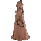 Medieval Retro Hooded Dress Costume Square Neck Tie Trumpet Sleeves Big Swing Skirt - Azufun