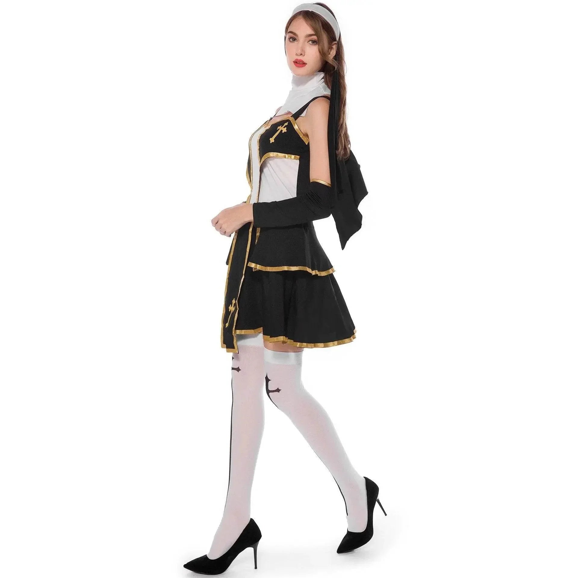 Pastor Fr Nun Couples Costume Halloween Outfits Cosplay Party Carnival - Azufun