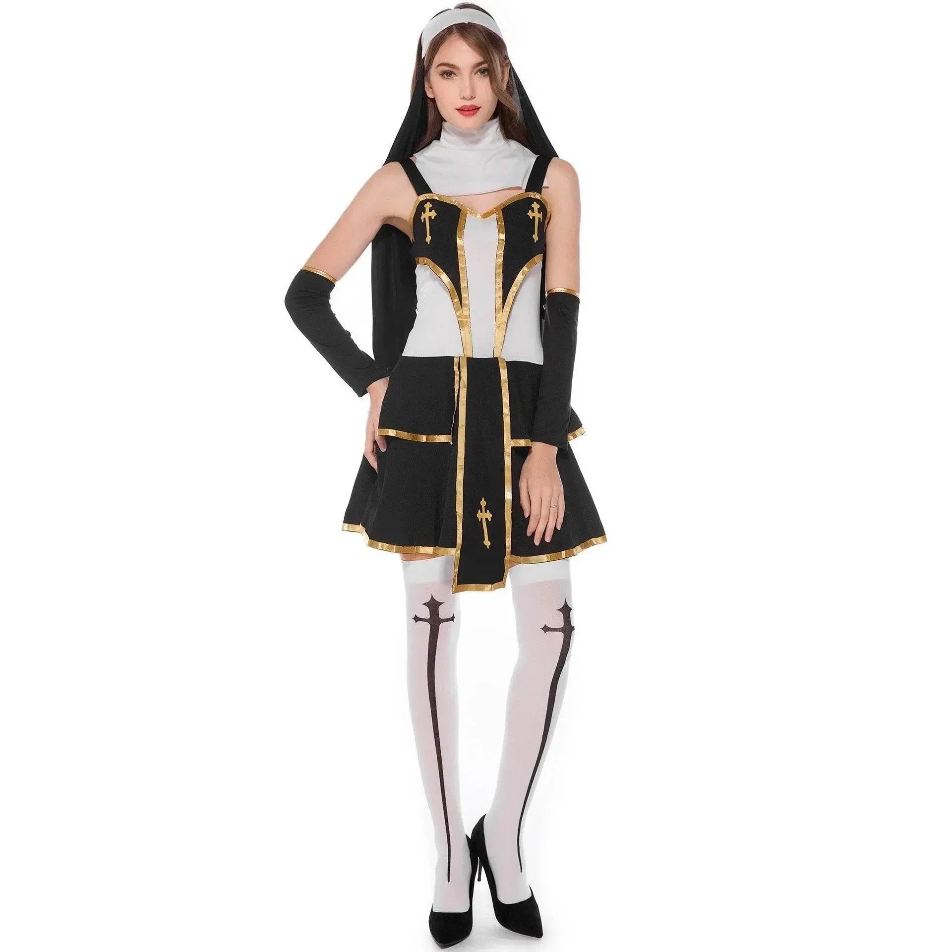 Pastor Fr Nun Couples Costume Halloween Outfits Cosplay Party Carnival - Azufun