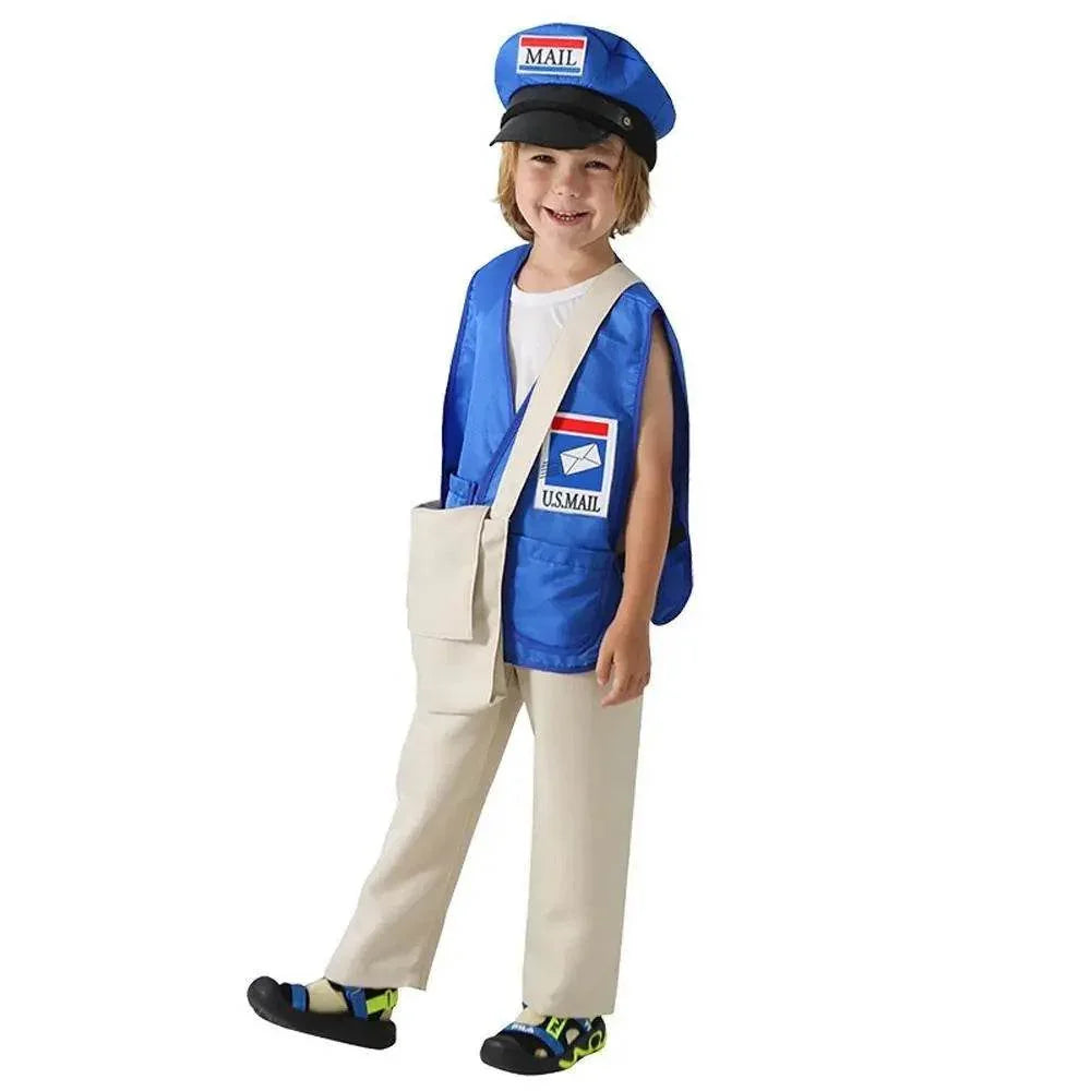 Postman Courier Uniform Kids Party Suit Cosplay Costumes Halloween - Azufun