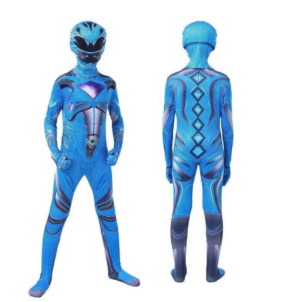 Power Rangers Cosplay Costume Dinosaur Suit Halloween Superhero Jumpsuit Outfit Dress Up For Kids Adult - Azufun