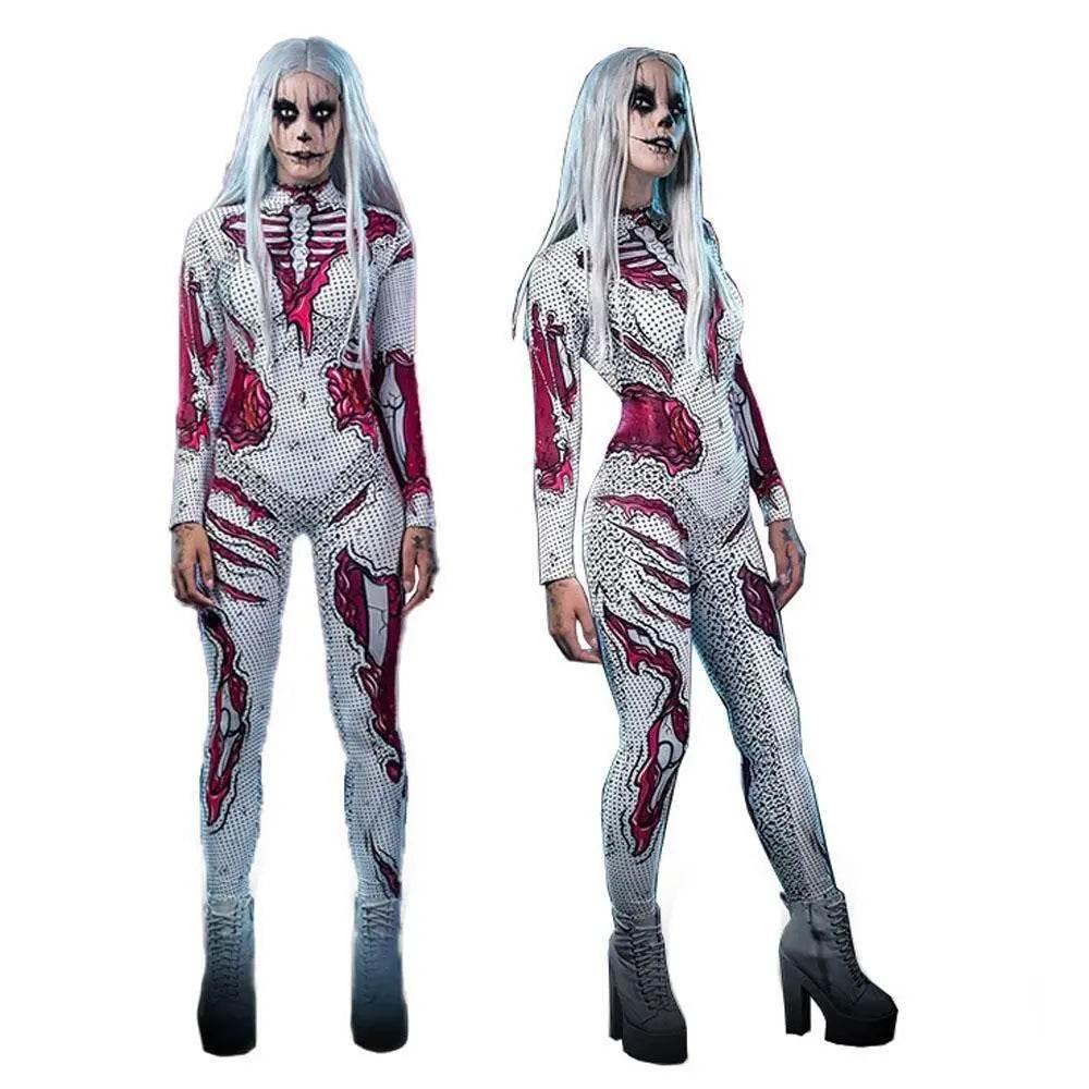 Skeleton Costumes Halloween Horror Zombie Cosplay Jumpsuit for Women's Carnival Bodysuit Adult Zentai - Azufun