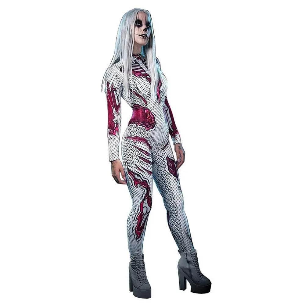 Skeleton Costumes Halloween Horror Zombie Cosplay Jumpsuit for Women's Carnival Bodysuit Adult Zentai - Azufun