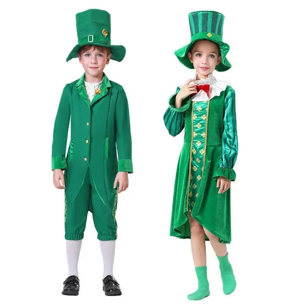 St Patrick's Day Kids Green Dress Party Cosplay Costume Carnival Suit - Azufun