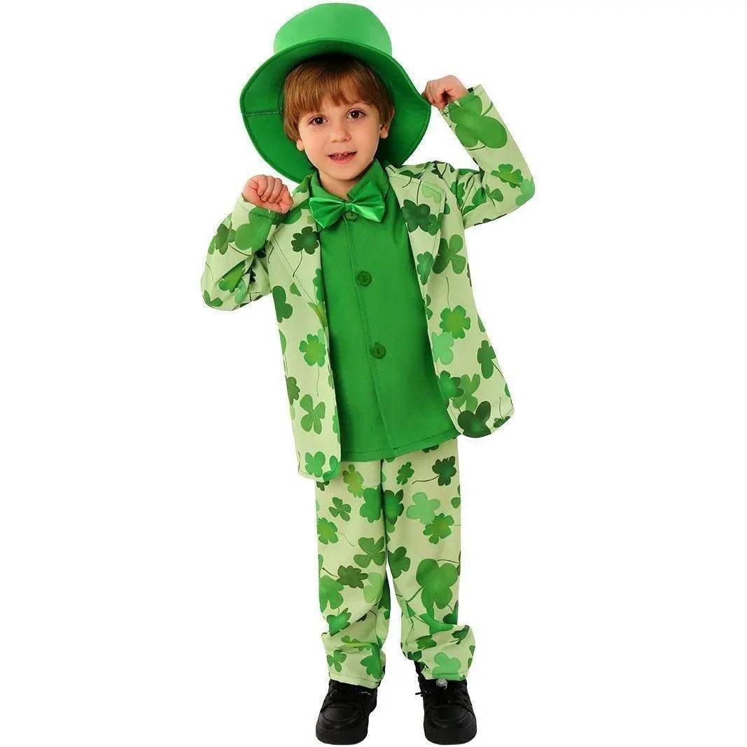 St. Patrick's Day Four Leaf Clover Kids Party Suit Cosplay Costumes - Azufun
