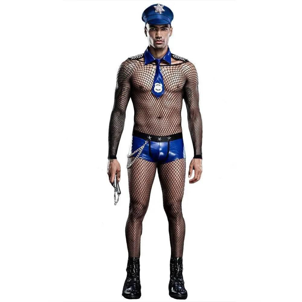 Stag Do Men Blue Police Night Club Costume - Azufun