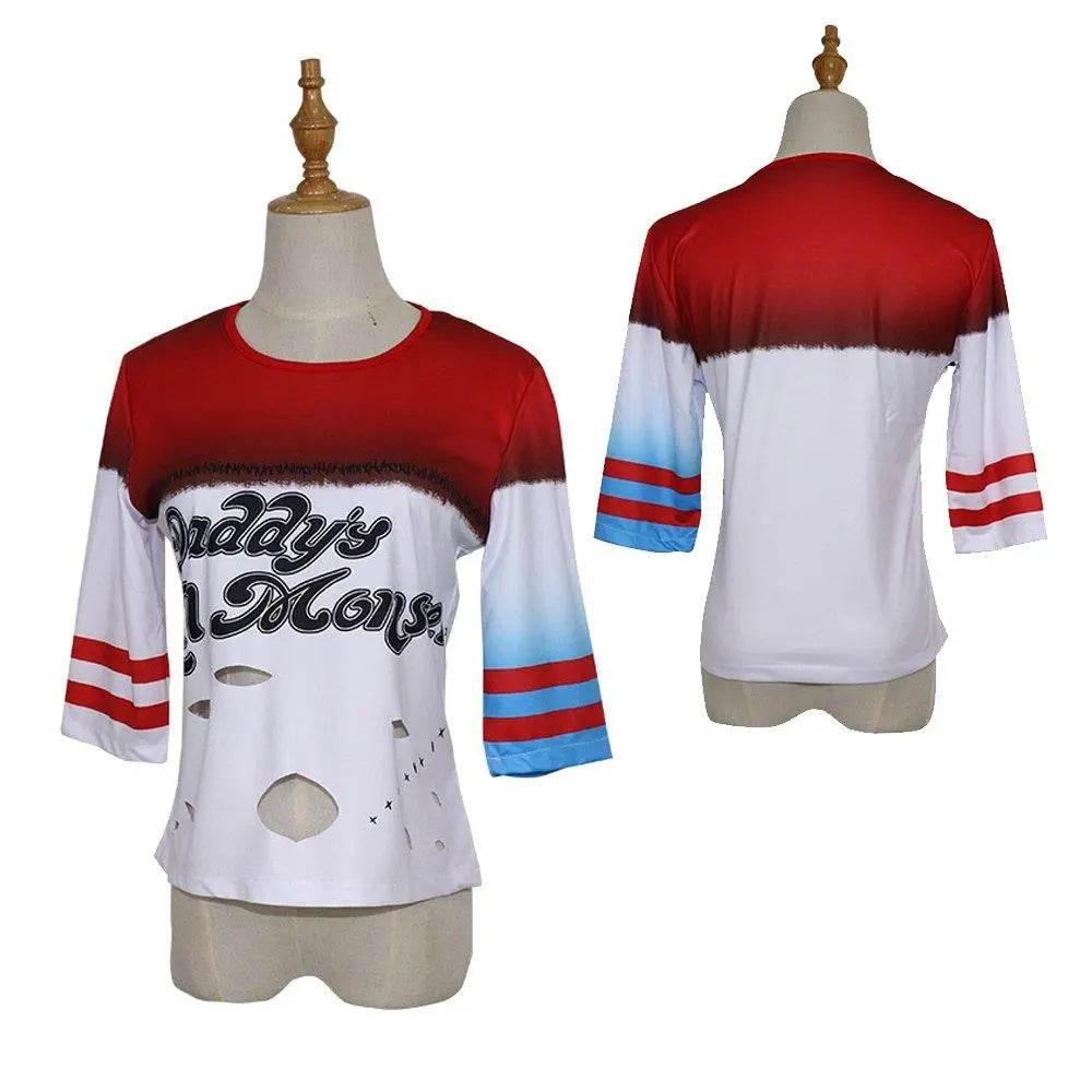 Suicide Squad Harley Quinn Cosplay Costume T-shirt Halloween Queen Outfit - Azufun