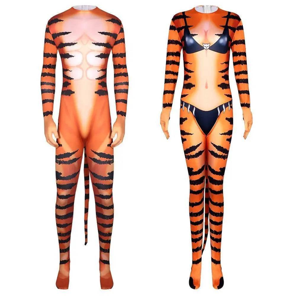 Tiger Stripes Animal Cosplay Zentai Costume Jumpsuit Bodysuit Outfits Adult - Azufun