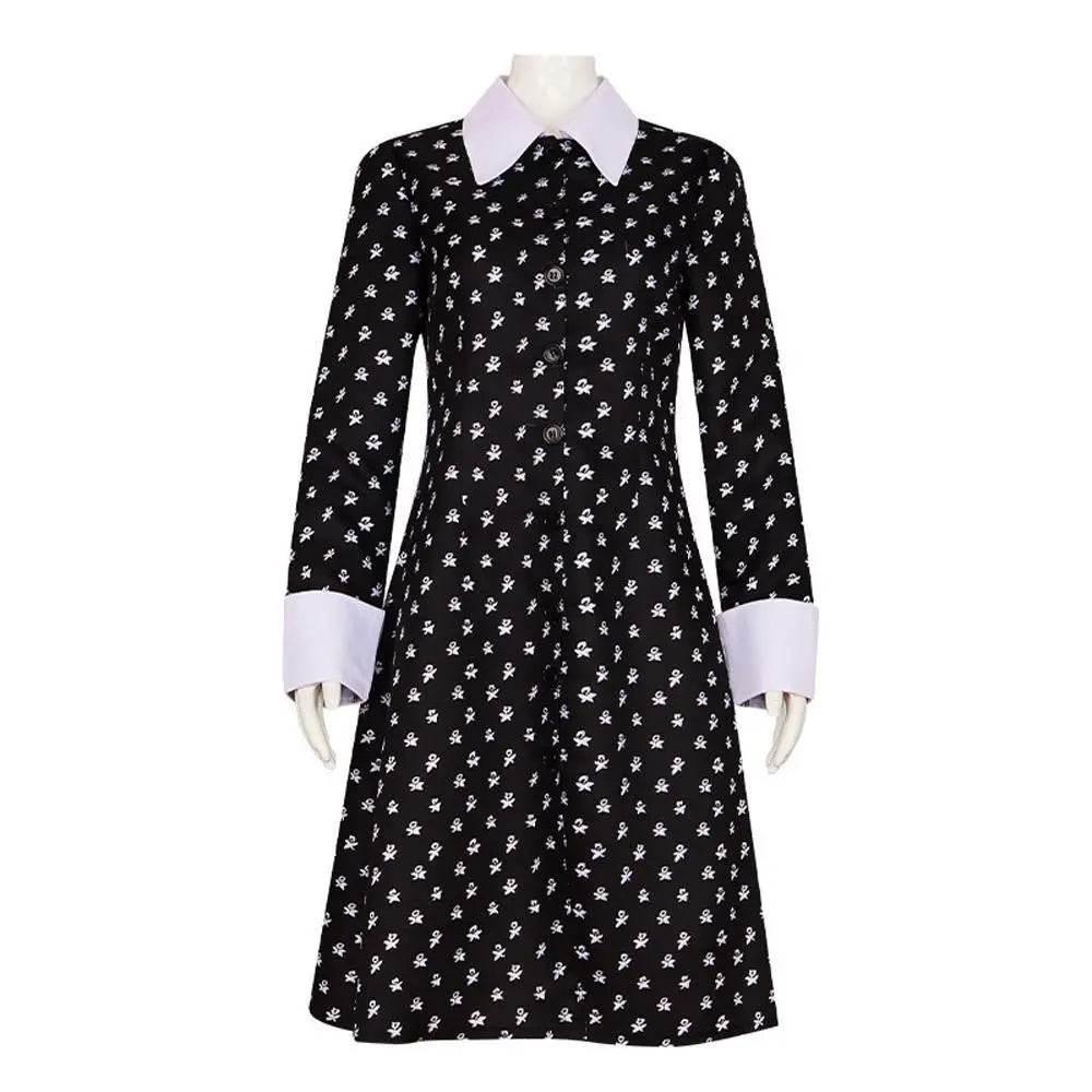 Wednesday Costume The Addams Family Cosplay Costumes Long Sleeve Printed Dress For Adult - Azufun