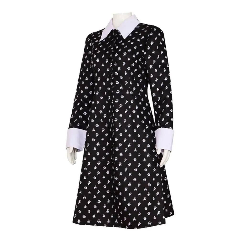 Wednesday Costume The Addams Family Cosplay Costumes Long Sleeve Printed Dress For Adult - Azufun