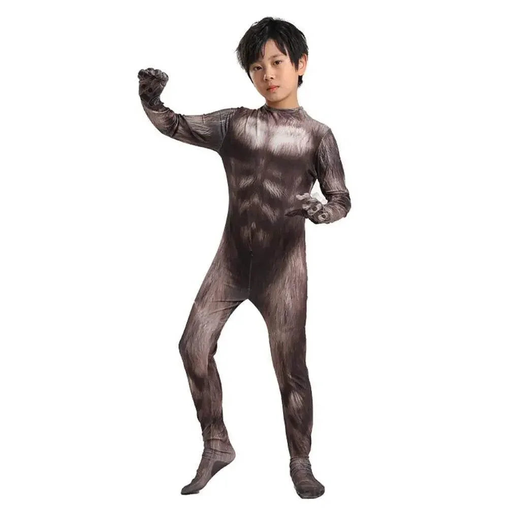 Werewolf Kid costume scary Halloween 3D Zentai Bodysuit - Azufun
