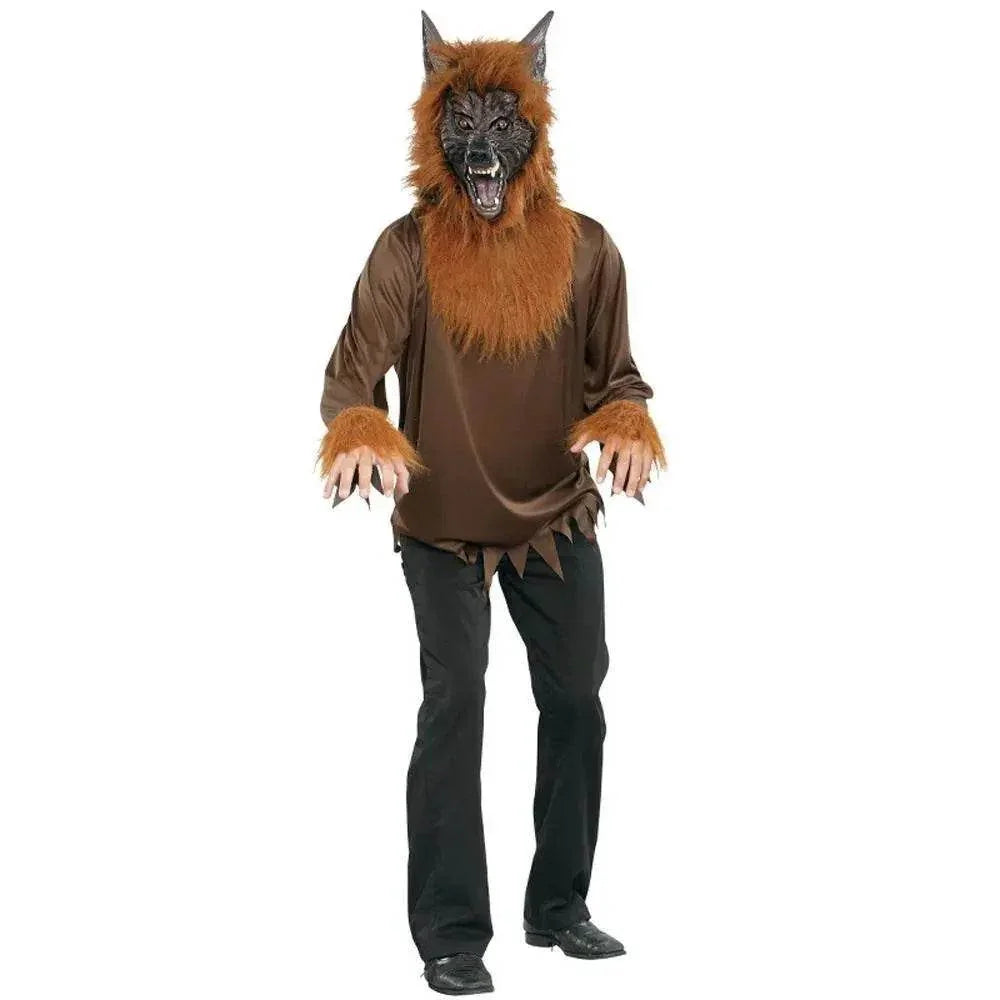 Wolf Men with mask costume suit brown werewolf Cosplay Halloween Costumes for adult - Azufun