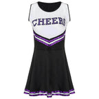 Women Cheerleader Costume Outfit With Poms Fancy Uniform Sports Dress - Azufun
