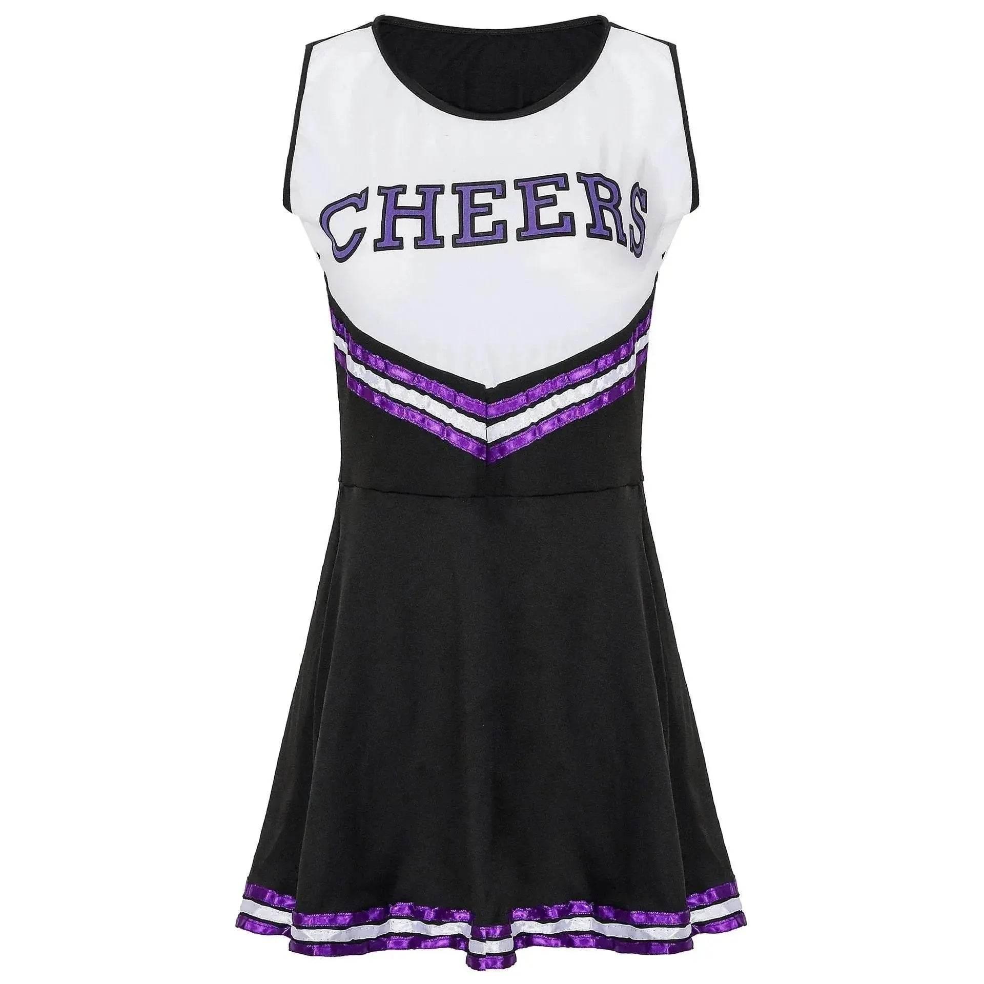 Women Cheerleader Costume Outfit With Poms Fancy Uniform Sports Dress - Azufun