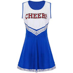 Women Cheerleader Costume Outfit With Poms Fancy Uniform Sports Dress - Azufun