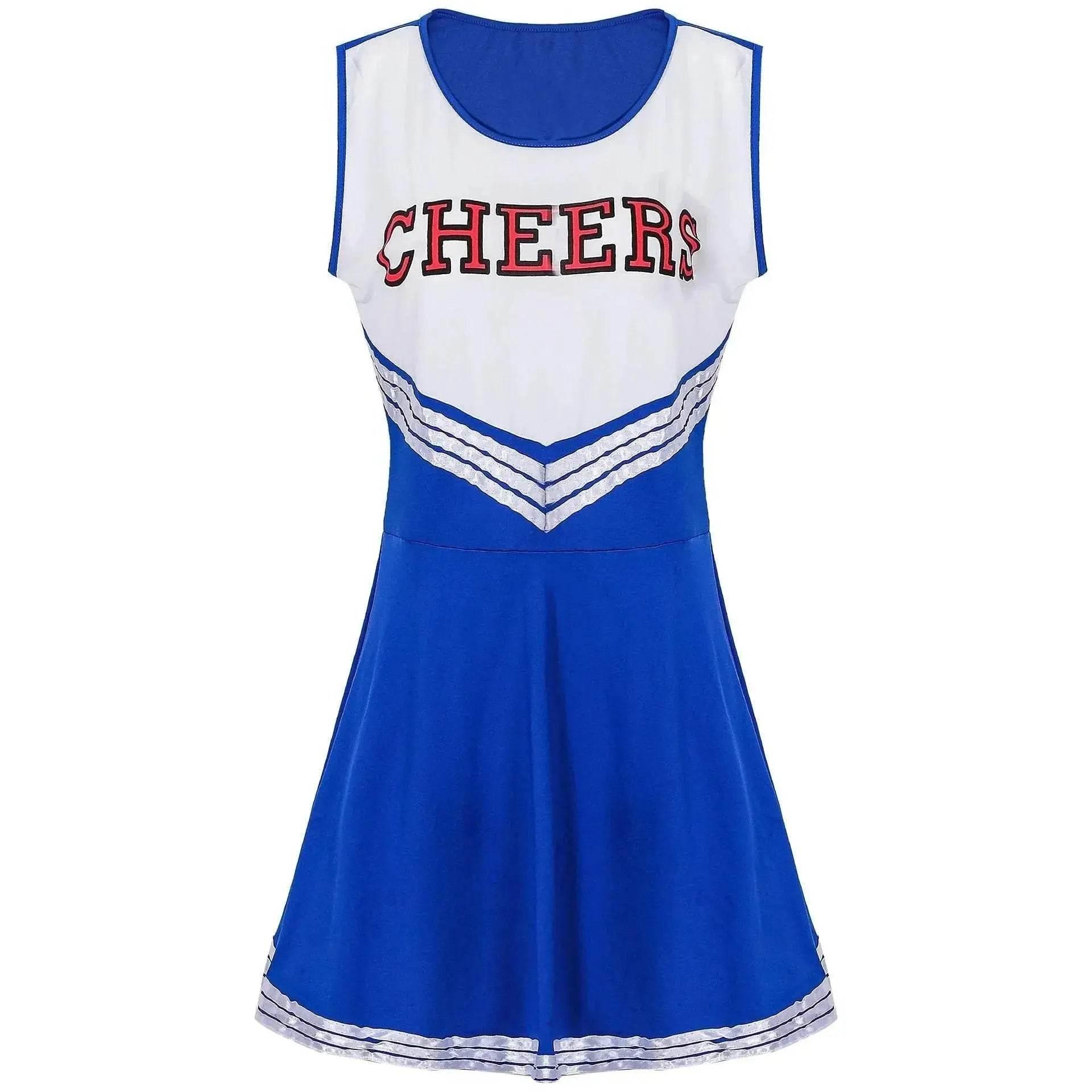 Women Cheerleader Costume Outfit With Poms Fancy Uniform Sports Dress - Azufun