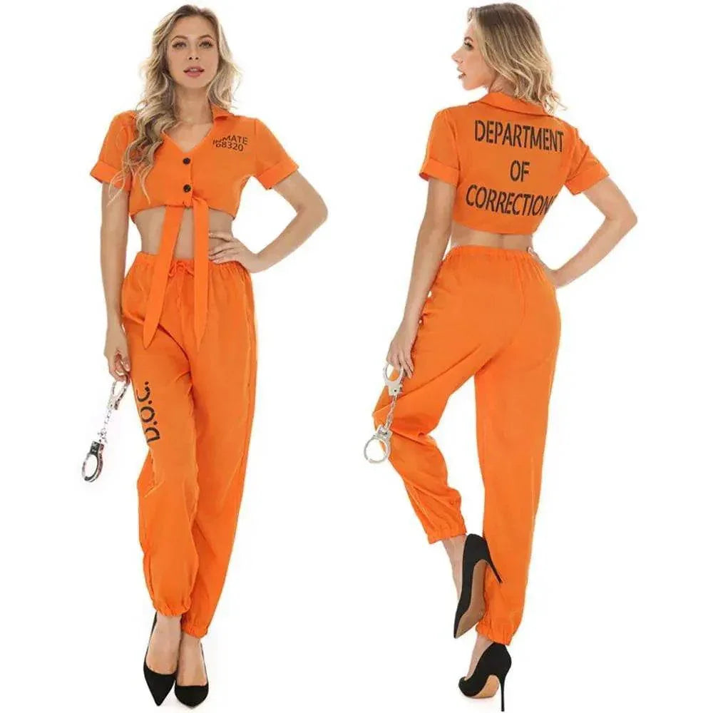 Women Prisoner Costume Halloween Cosplay Jumpsuit Female - Azufun