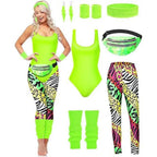 Women Robbie 80s Workout Costume Fancy Dress Halloween Fanny Pack Wristband Earrings - Azufun