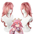 Yae Miko Wig Genshin Impact Pink side upturned cosplay long Wigs for women - Azufun