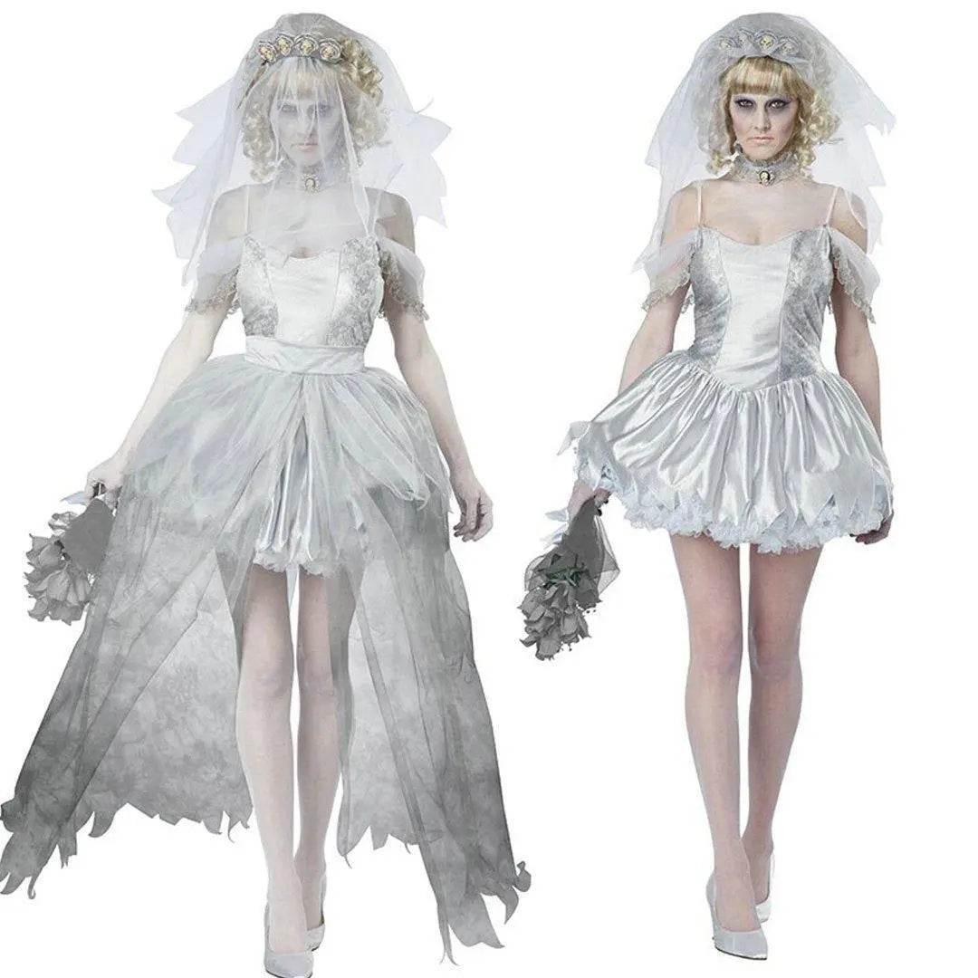 Zombie Bride Dress Fancy Dress Costume Halloween - Azufun
