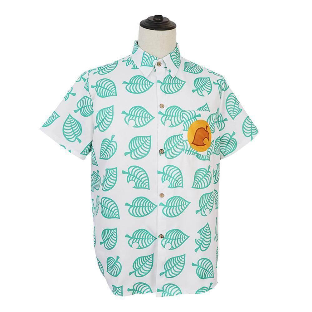 Animal Crossing Button Up Shirt Costume Cosplay Leaf Tee Shirts Top Halloween Outfit Dress Up For Adults - Azufun