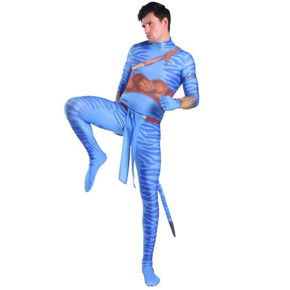 Avatar 2 Neytiri Battle Costume Tail Suit Unisex Jumpsuit Halloween Cosplay Zentai Bodysuit for Adult Kids - Azufun