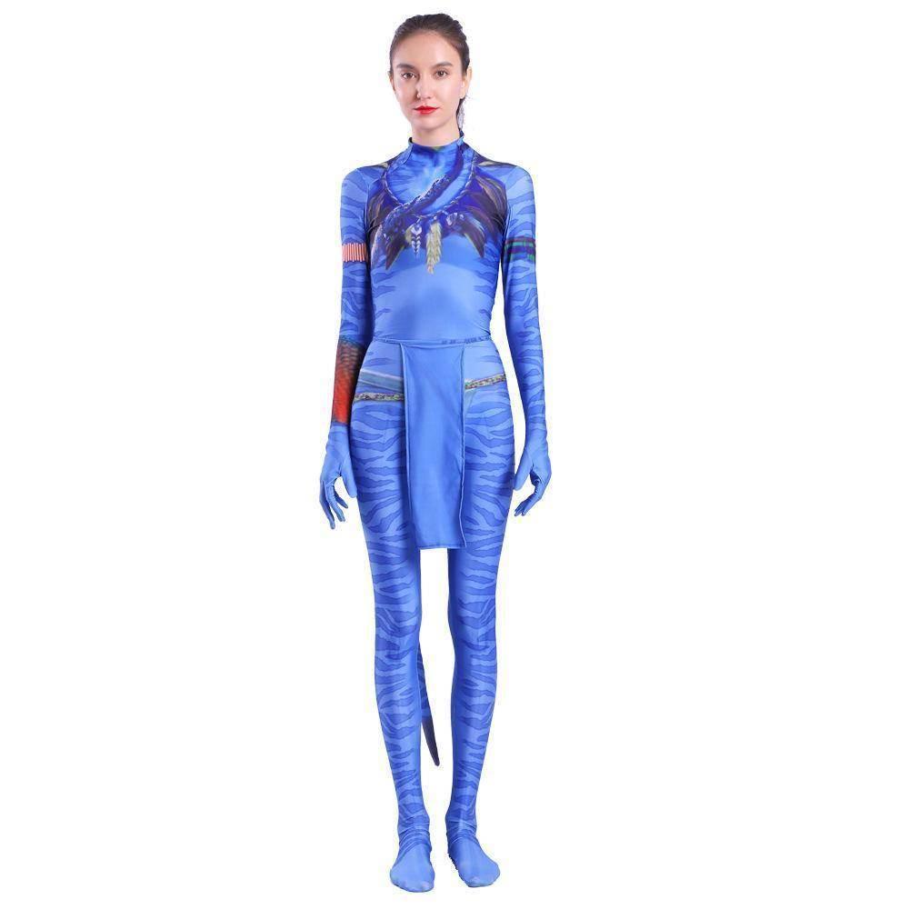 Avatar 2 Neytiri Battle Costume Tail Suit Unisex Jumpsuit Halloween Cosplay Zentai Bodysuit for Adult Kids - Azufun