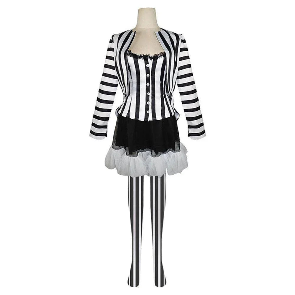 Beetlejuice 2 Costume Black and White Striped Women Dress Outfits - Azufun