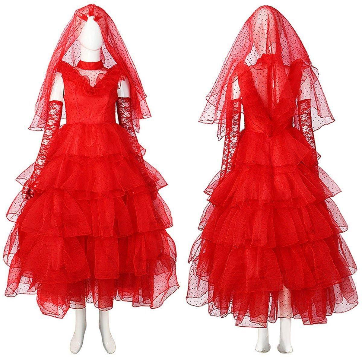 Beetlejuice Lydia Deetz Red wedding Dress Halloween Cosplay Costume For Women - Azufun