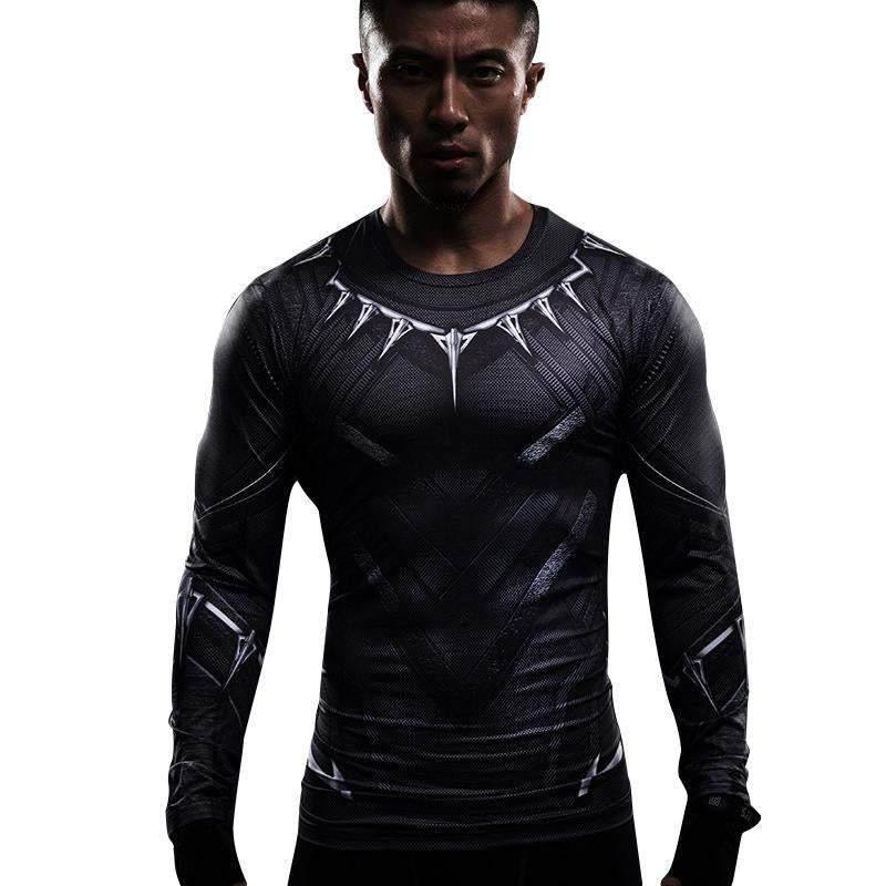 Black Panther Superhero Sport Men T-shirts Long Sleeve Tee - Azufun