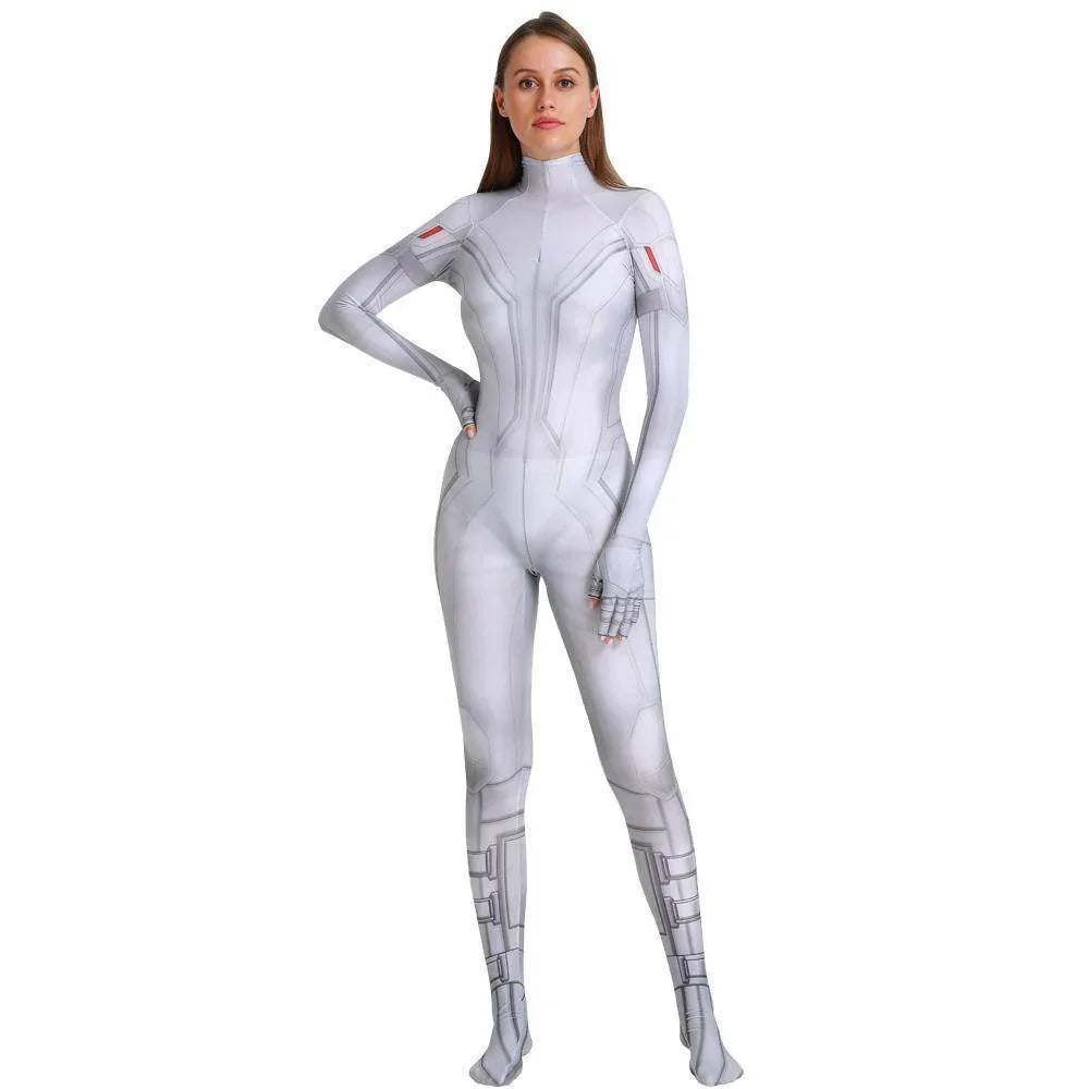 Black Widow White Cosplay Costume Zentai Bodysuit for Halloween Party - Azufun