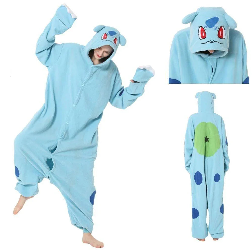 Bulbasaur Kigurumi Onesies Anime Pokemon Pajamas Pyjamas Halloween Costume - Azufun