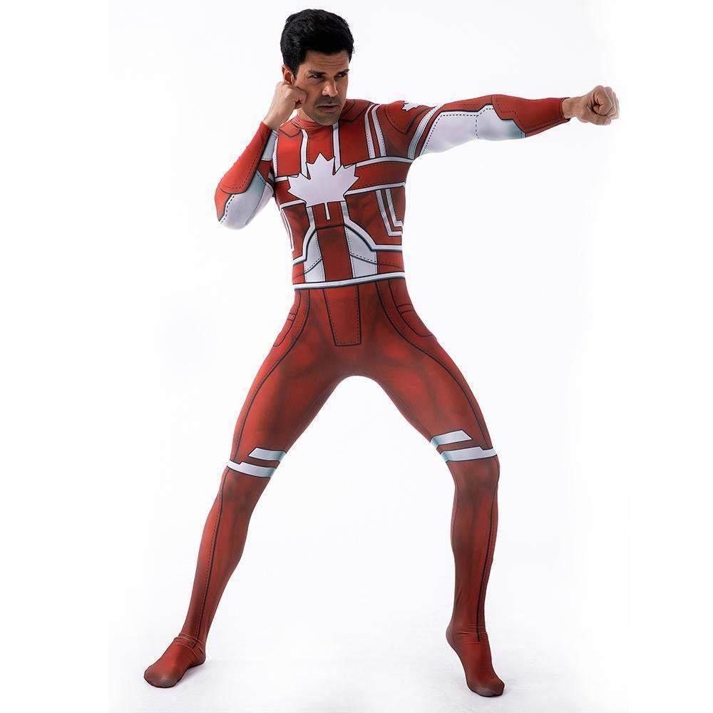 Captain Canuck Cosplay Costumes Jumpsuit Superhero Halloween Tights Zentai For Adult Kids - Azufun