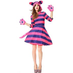 Cheshire Cat Costume Women Alice in Wonderland Party Dress Halloween - Azufun