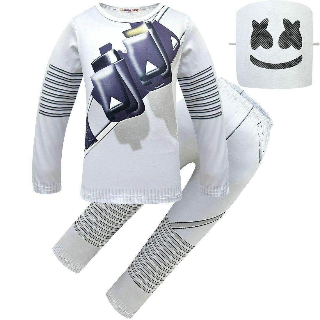 DJ Marshmello Chris Comstock Costume Top Pants Mask for Kid - Azufun