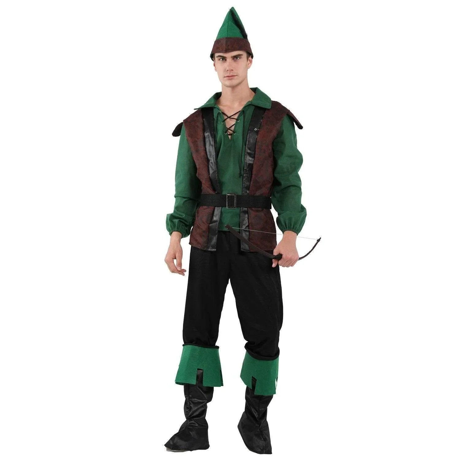 Forest Prince Costumes for Men Halloween Adult Hunter Cosplay Set Green Outfit - Azufun