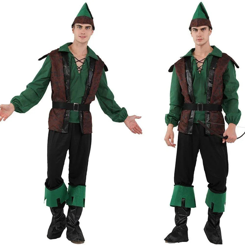 Forest Prince Costumes for Men Halloween Adult Hunter Cosplay Set Green Outfit - Azufun