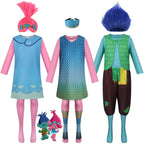 Girl Poppy Dress And Boy Branch Costume Wig Trolls 2 World Tour Cosplay For Kids Adult - Azufun