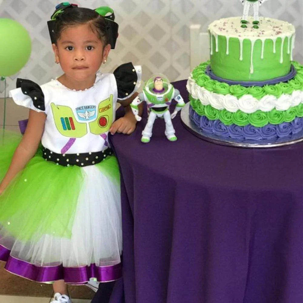 Girls' Buzz Lightyear Princess Dress Beaded Patchwork Party Gown - Azufun