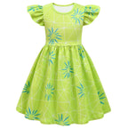 Inside Out Joy Cosplay Costume Dress for Girls Flutter Sleeve A Line Dress with Bag - Azufun