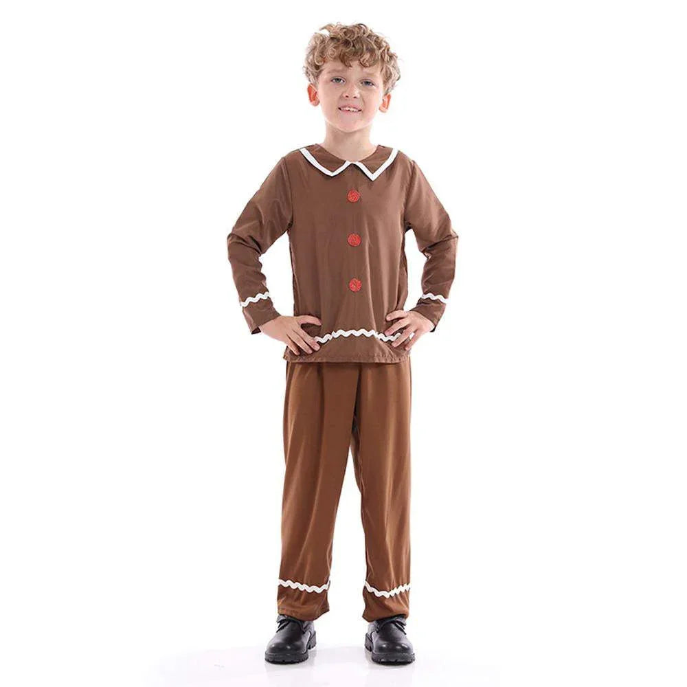 Gingerbread Costume Cosplay Christmas Brown Elves Split Suit Boys Halloween Party Outfits for Kids