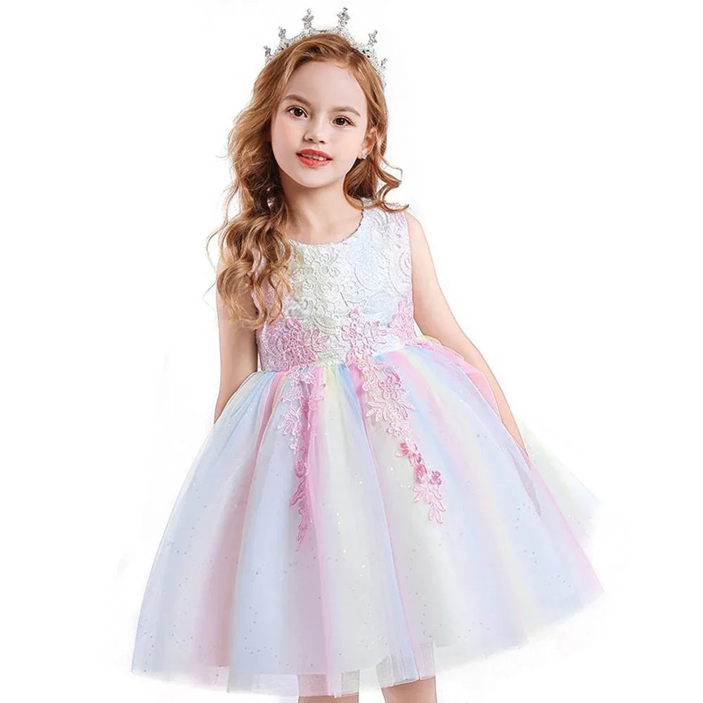 Children's Mesh Summer Dress Princess Dress Girls Performance Costume Flower Tutu Dress