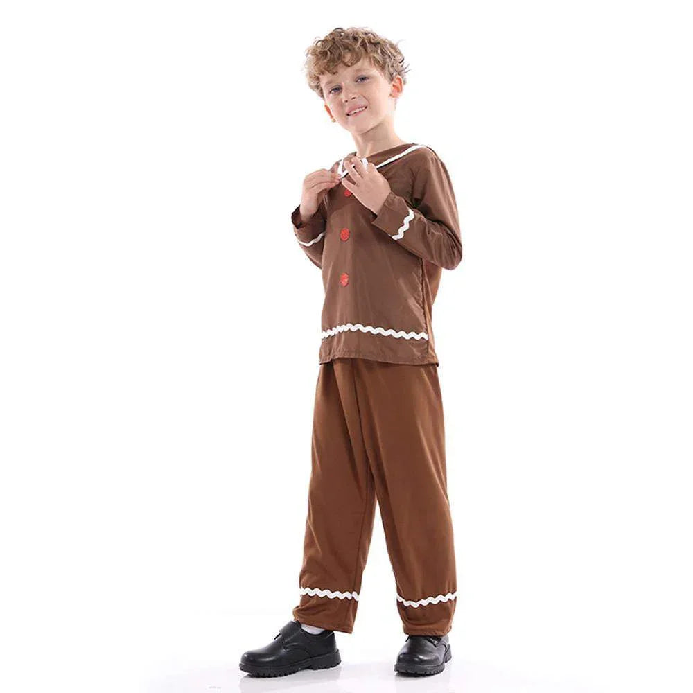 Gingerbread Costume Cosplay Christmas Brown Elves Split Suit Boys Halloween Party Outfits for Kids