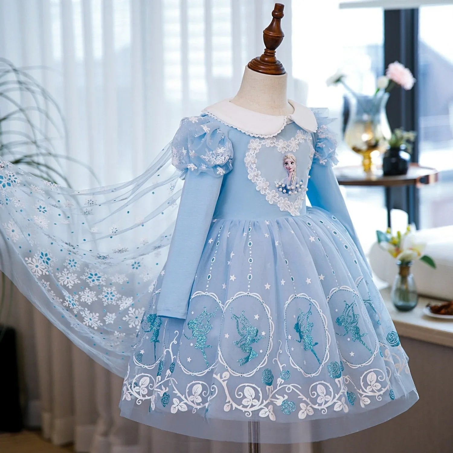 Frozen dresses Elsa princess dress cape Girls baby fluffy Costume Tutu Dress