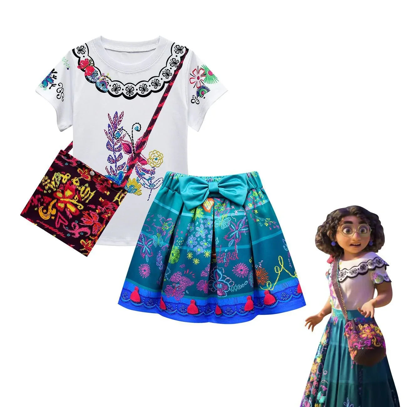 Encanto Costumes Suit for Girls Rich Accessory with T-Shirt Skirt