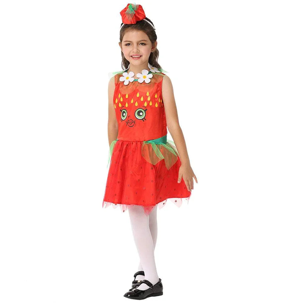 Red Shopkins Strawberry Dress Girls Costume Halloween Children's Day