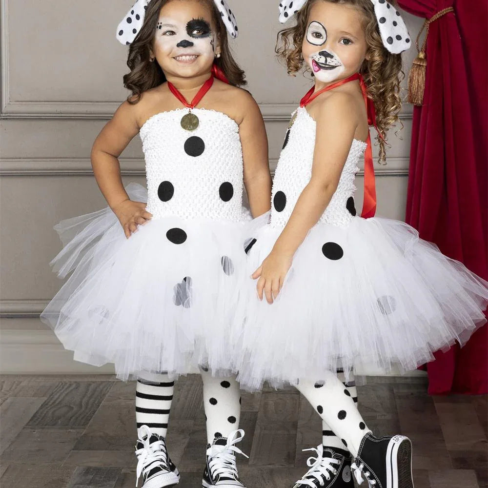 Kids Girls Dalmatian Costume Tutu Dress Set Halloween Animals Dress up