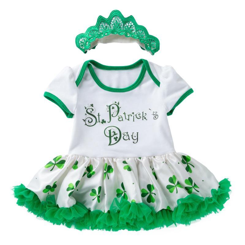 Infant Baby Girls St. Patrick?¡¥s Day Outfit Green Shamrock Romper Tutu Skirt